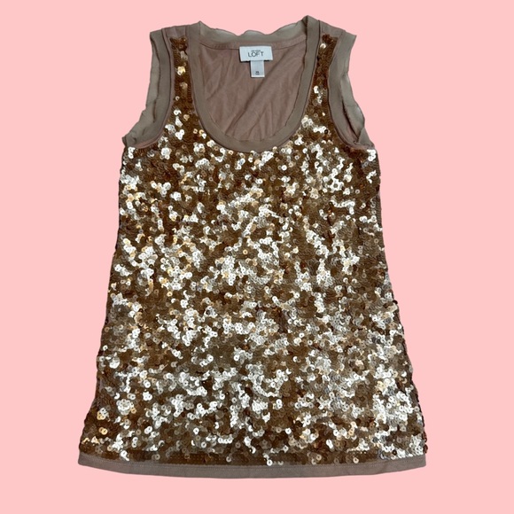 Ann Taylor gold sequin tank top - Picture 1 of 3